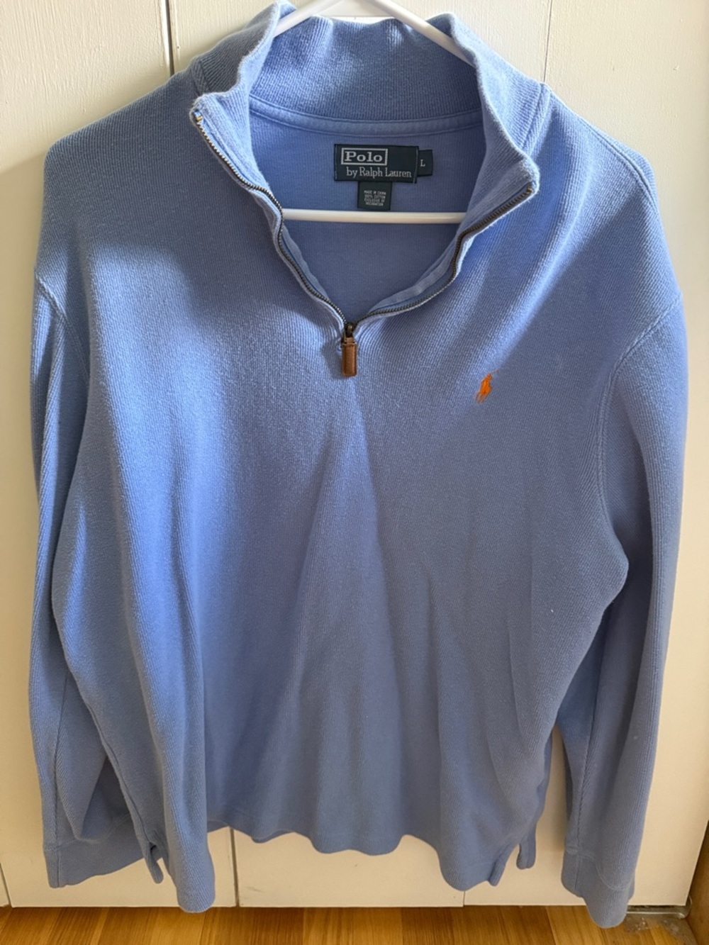 Polo by Ralph Lauren Sky Blue Half-Zip Sweater with Orange Pony